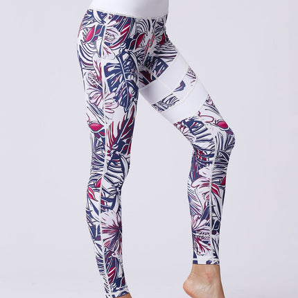 Fiorenza | Women’s Floral Performance Leggings – Luxe Activewear - Abstract White Leaf