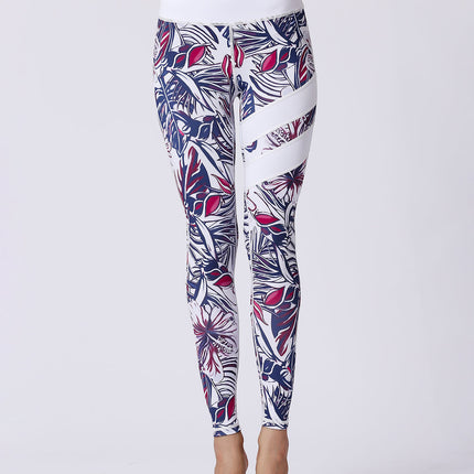 Fiorenza | Women’s Floral Performance Leggings – Luxe Activewear - Abstract White Leaf