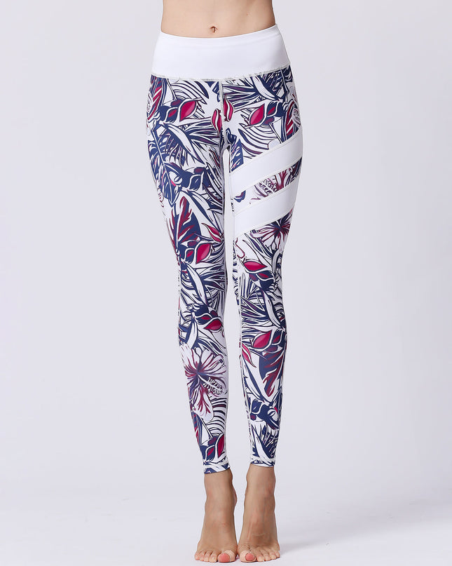 Fiorenza | Women’s Floral Performance Leggings – Luxe Activewear - Abstract White Leaf