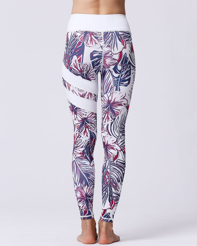 Fiorenza | Women’s Floral Performance Leggings – Luxe Activewear - Abstract White Leaf