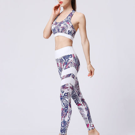 Fiorenza | Women’s Floral Performance Leggings – Luxe Activewear - Abstract White Leaf