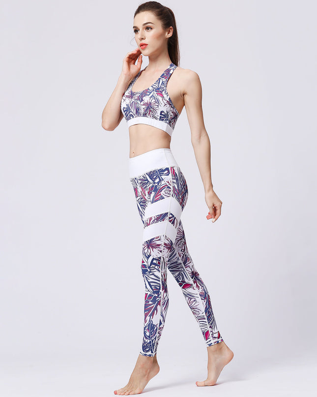 Fiorenza | Women’s Floral Performance Leggings – Luxe Activewear - Abstract White Leaf