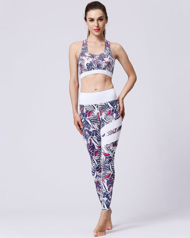Fiorenza | Women’s Floral Performance Leggings – Luxe Activewear - Abstract White Leaf