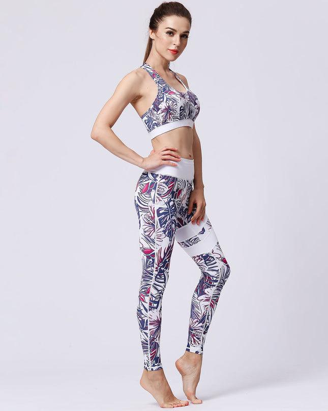 Fiorenza | Women’s Floral Performance Leggings – Luxe Activewear - Abstract White Leaf