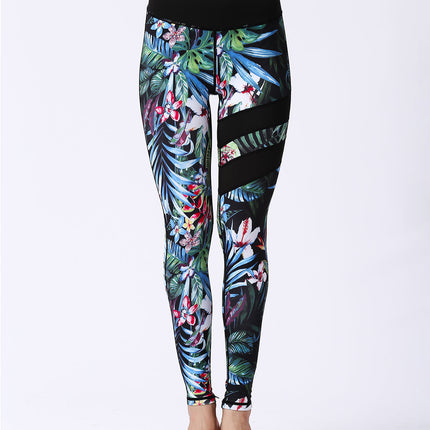 Fiorenza | Women’s Floral Performance Leggings – Luxe Activewear - Black Blue Leaf