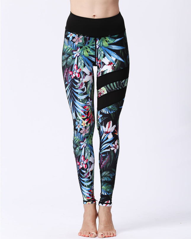 Fiorenza | Women’s Floral Performance Leggings – Luxe Activewear - Black Blue Leaf
