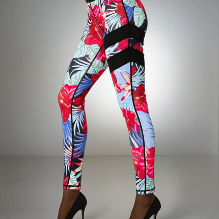 Fiorenza | Women’s Floral Performance Leggings – Luxe Activewear - Black Red Gumamela