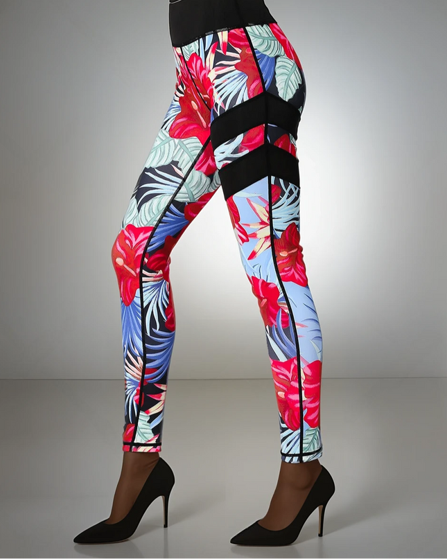 Fiorenza | Women’s Floral Performance Leggings – Luxe Activewear - Black Red Gumamela