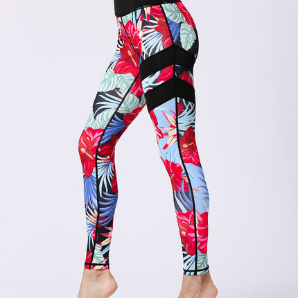 Fiorenza | Women’s Floral Performance Leggings – Luxe Activewear - Black Red Gumamela
