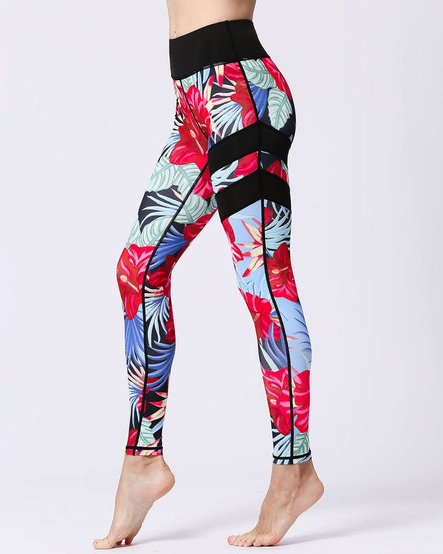Fiorenza | Women’s Floral Performance Leggings – Luxe Activewear - Black Red Gumamela