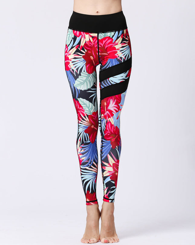 Fiorenza | Women’s Floral Performance Leggings – Luxe Activewear - Black Red Gumamela