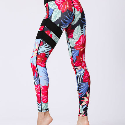 Fiorenza | Women’s Floral Performance Leggings – Luxe Activewear - Black Red Gumamela