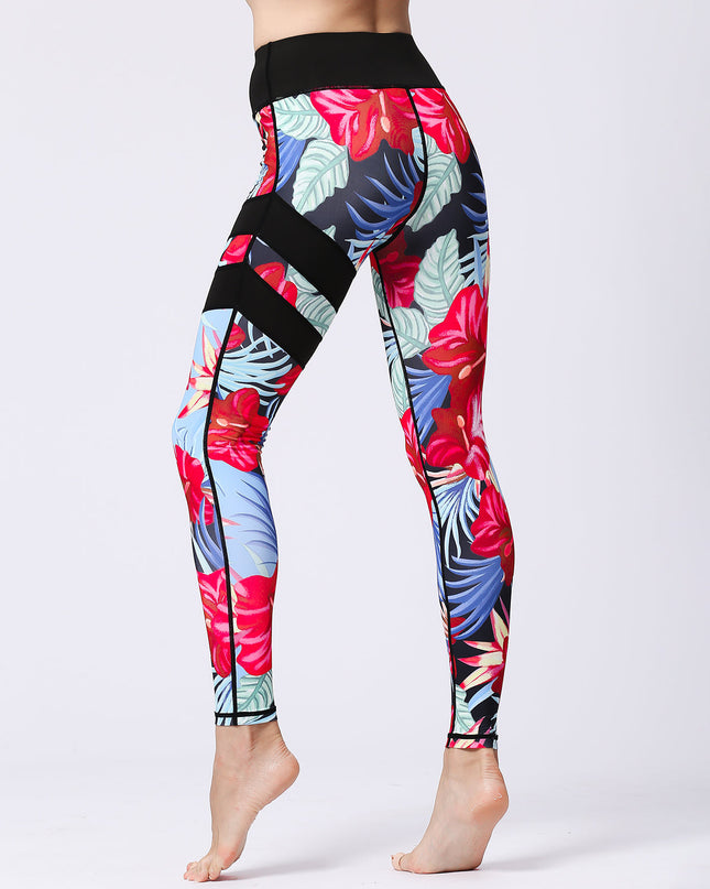 Fiorenza | Women’s Floral Performance Leggings – Luxe Activewear - Black Red Gumamela