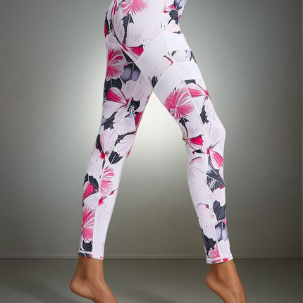 Fiorenza | Women’s Floral Performance Leggings – Luxe Activewear - Hibiscus