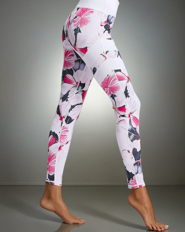 Fiorenza | Women’s Floral Performance Leggings – Luxe Activewear - Hibiscus