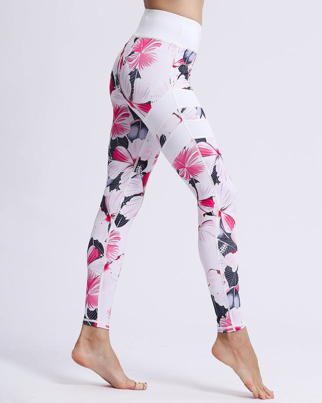 Fiorenza | Women’s Floral Performance Leggings – Luxe Activewear - Hibiscus