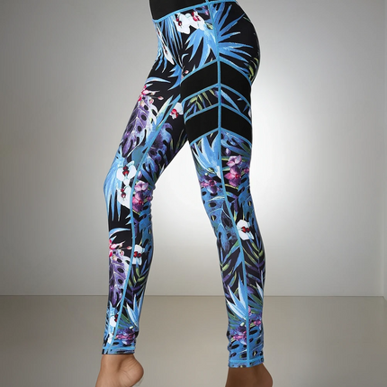 Fiorenza | Women’s Floral Performance Leggings – Luxe Activewear - Light Blue Leaf