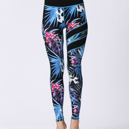 Fiorenza | Women’s Floral Performance Leggings – Luxe Activewear - Light Blue Leaf