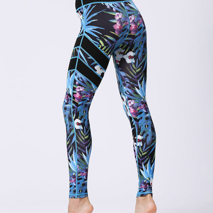 Fiorenza | Women’s Floral Performance Leggings – Luxe Activewear - Light Blue Leaf