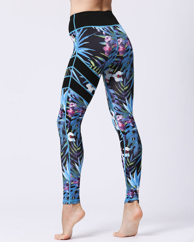 Fiorenza | Women’s Floral Performance Leggings – Luxe Activewear - Light Blue Leaf