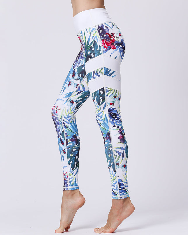 Fiorenza | Women’s Floral Performance Leggings – Luxe Activewear - Tropical White