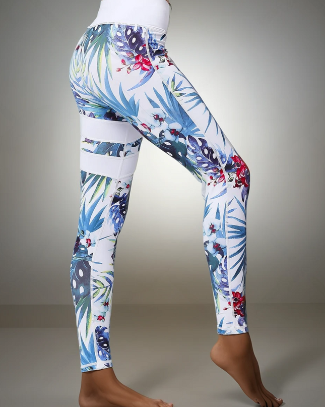 Fiorenza | Women’s Floral Performance Leggings – Luxe Activewear - Tropical White