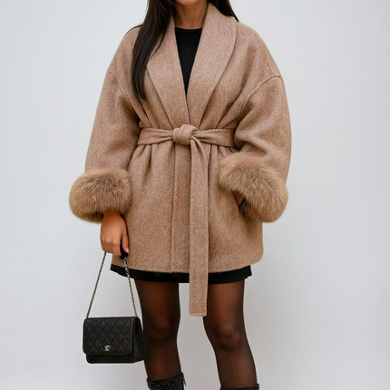 Furvelle | Faux Fur Belted Coat – Wrap Coat