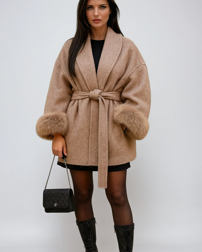 Furvelle | Faux Fur Belted Coat – Wrap Coat