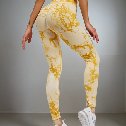 Fyoja | Seamless Tie-Dye Leggings – Bold Scrunch Edition - Yellow