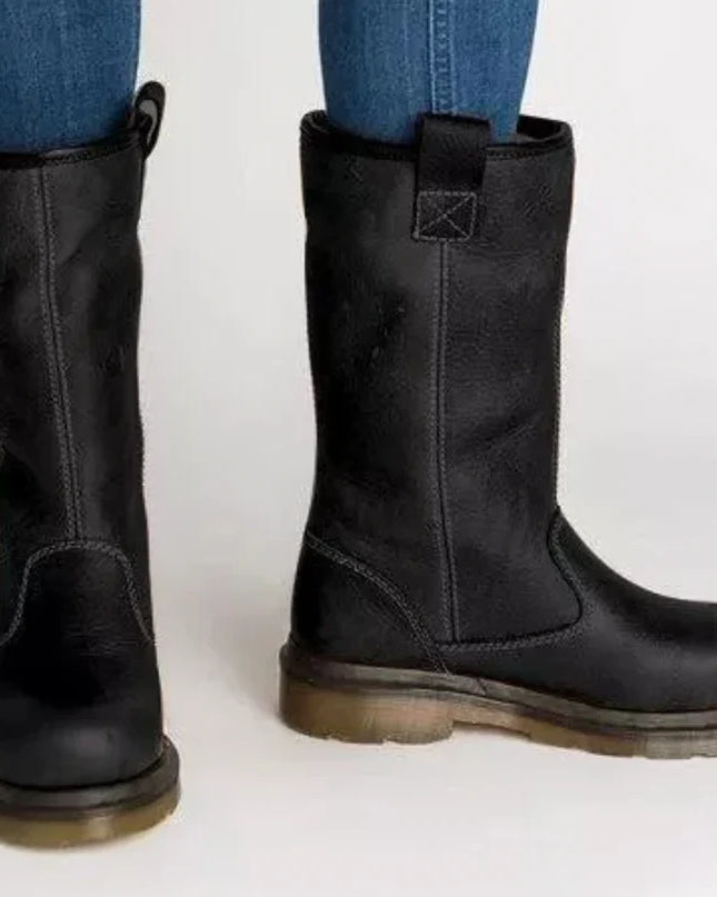 Glazelle | Lined Leather Boots – High Cut with Stitch Design