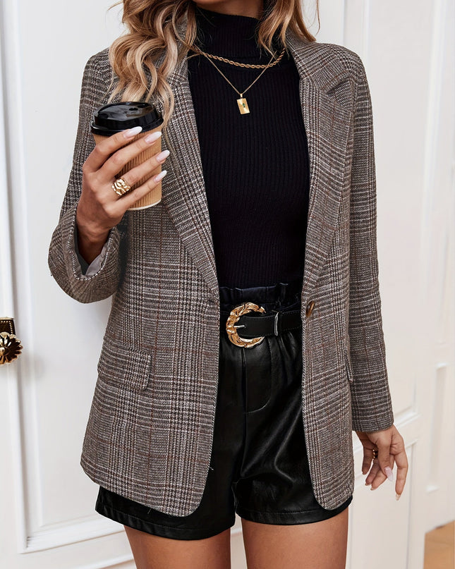 Gridelle | Long Business Blazer – Herringbone Coat Style