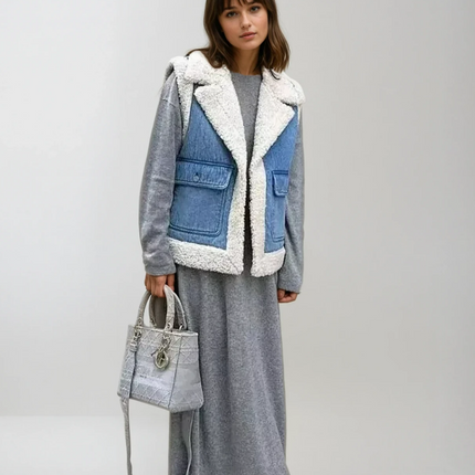 Hadleyra | Shearling Denim Vest – Lapel with Pockets