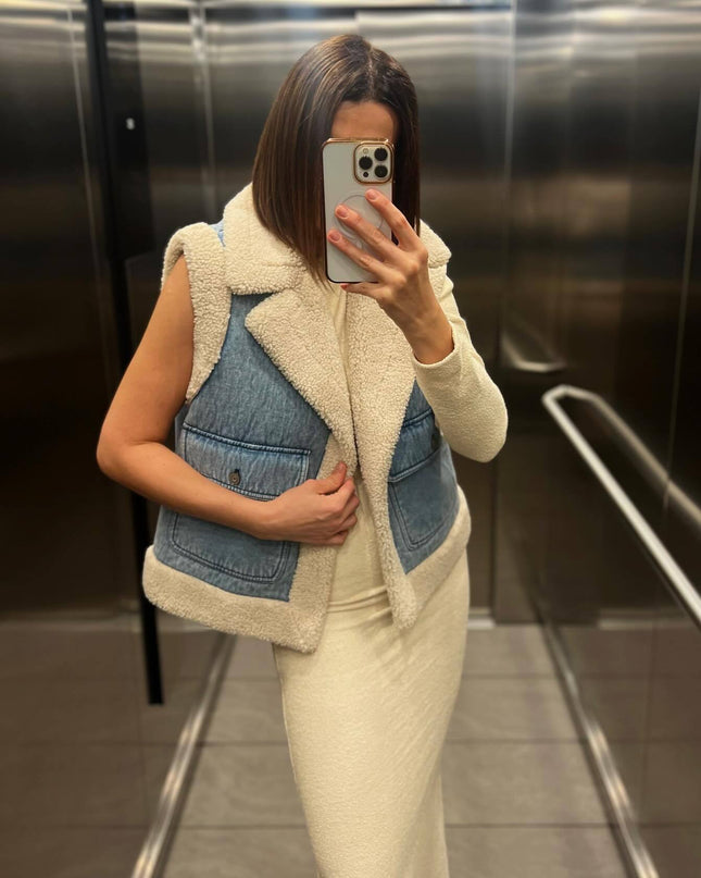 Hadleyra | Shearling Denim Vest – Lapel with Pockets