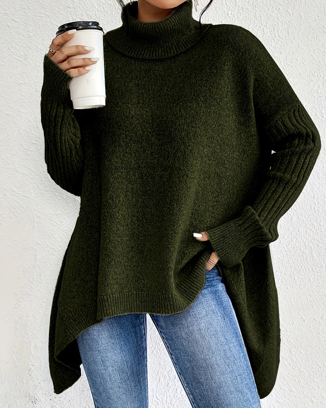 Heidelle | Oversize Roll Neck Sweater – Ribbed Cuff Hem