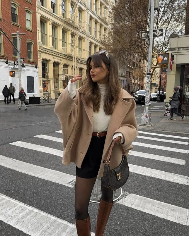 Isabelia | Asymmetric Buttons Overcoat – Wrap Coat with Pockets