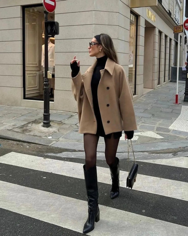 Isabelia | Asymmetric Buttons Overcoat – Wrap Coat with Pockets