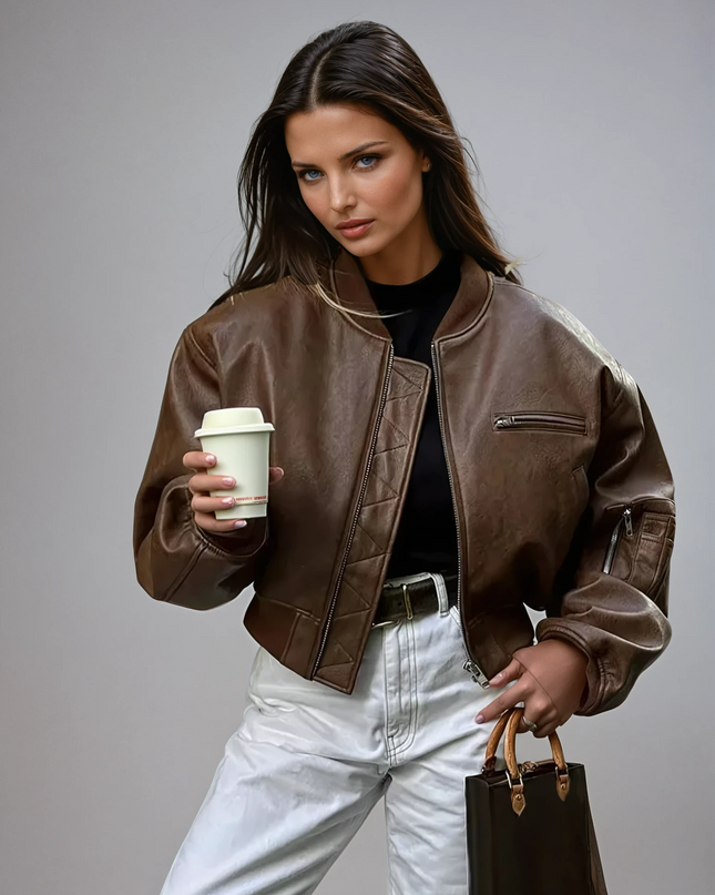 Juniper  | Vintage Cropped Jacket – Leather Jacket with Zipper