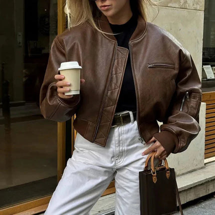 Juniper  | Vintage Cropped Jacket – Leather Jacket with Zipper