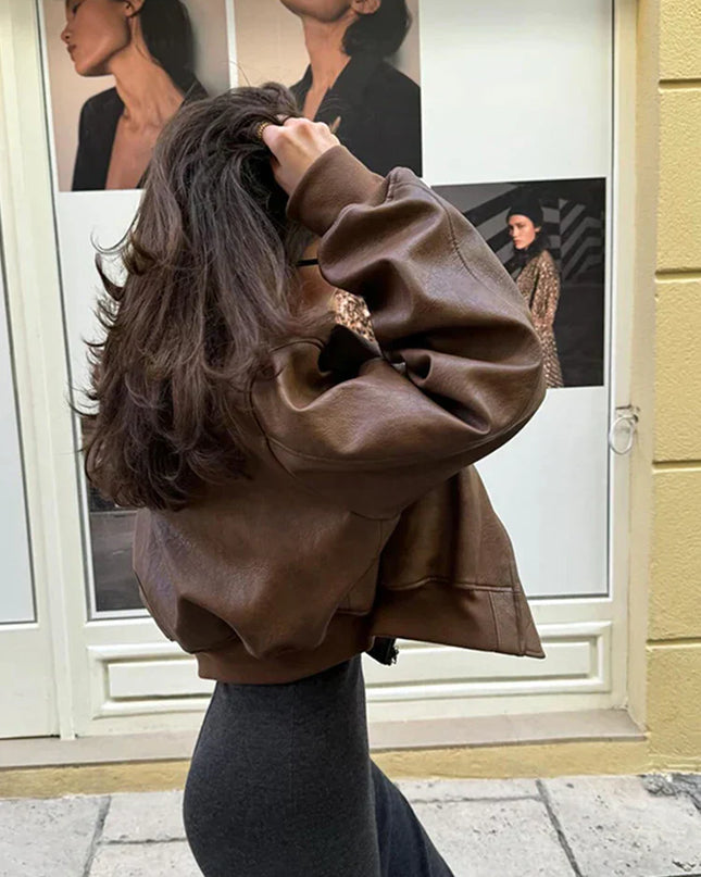 Juniper  | Vintage Cropped Jacket – Leather Jacket with Zipper