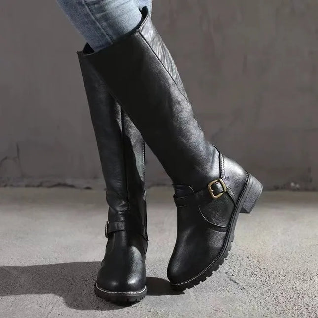 Kateria | Knee Leather Boots with Buckle Style