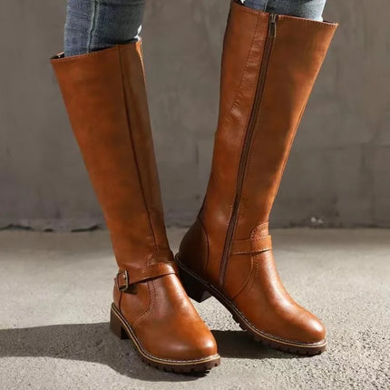 Kateria | Knee Leather Boots with Buckle Style