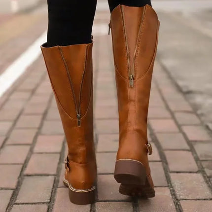 Kateria | Knee Leather Boots with Buckle Style