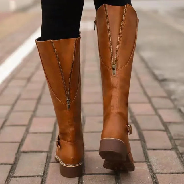 Kateria | Knee Leather Boots with Buckle Style