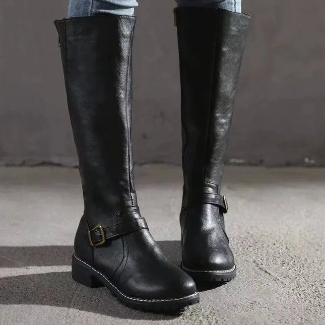 Kateria | Knee Leather Boots with Buckle Style