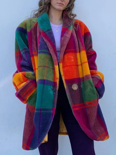 Krystalyn | Oversized Multicolor Coat – One Button Overcoat