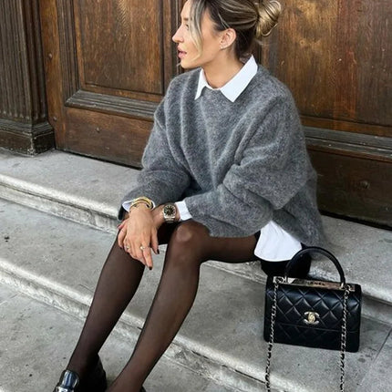 Leia | Oversized Wool Sweater – Crew neck Knitwear