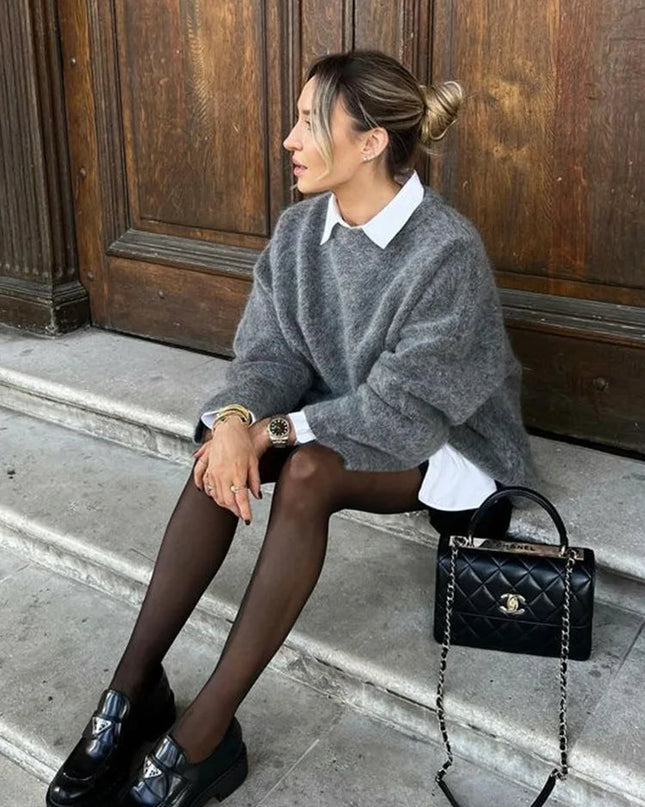 Leia | Oversized Wool Sweater – Crew neck Knitwear