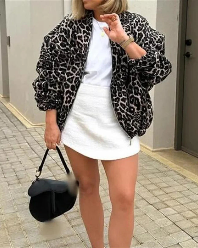 Leo | Leopard Print Bomber – Cropped Jacket with Zipper