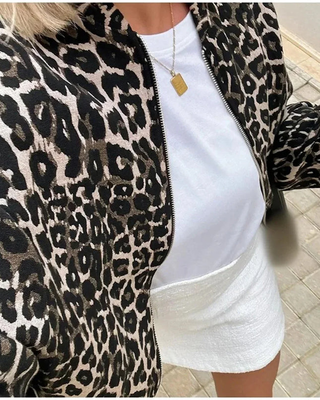 Leo | Leopard Print Bomber – Cropped Jacket with Zipper