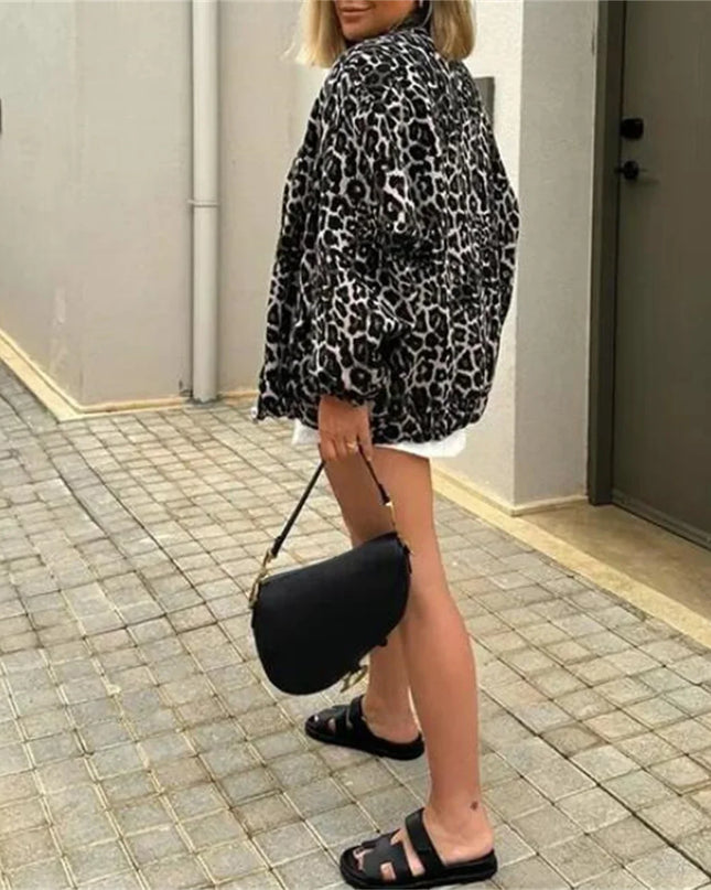 Leo | Leopard Print Bomber – Cropped Jacket with Zipper